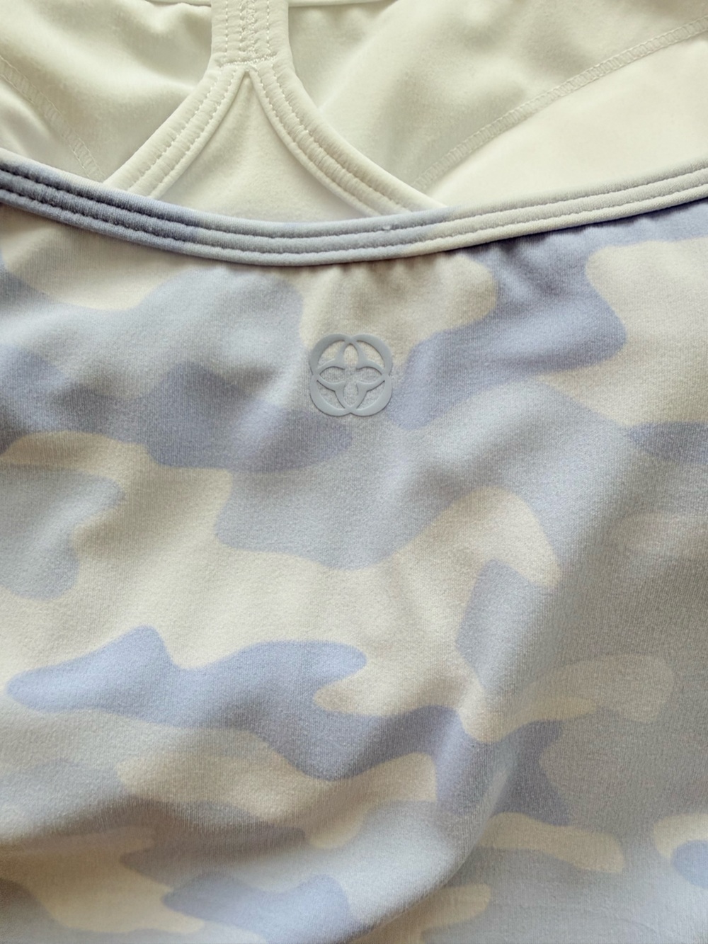 Comfrt Camo Longline Sports Bra Crop Top Strappy Back Blue White Size L - Picture 8 of 9